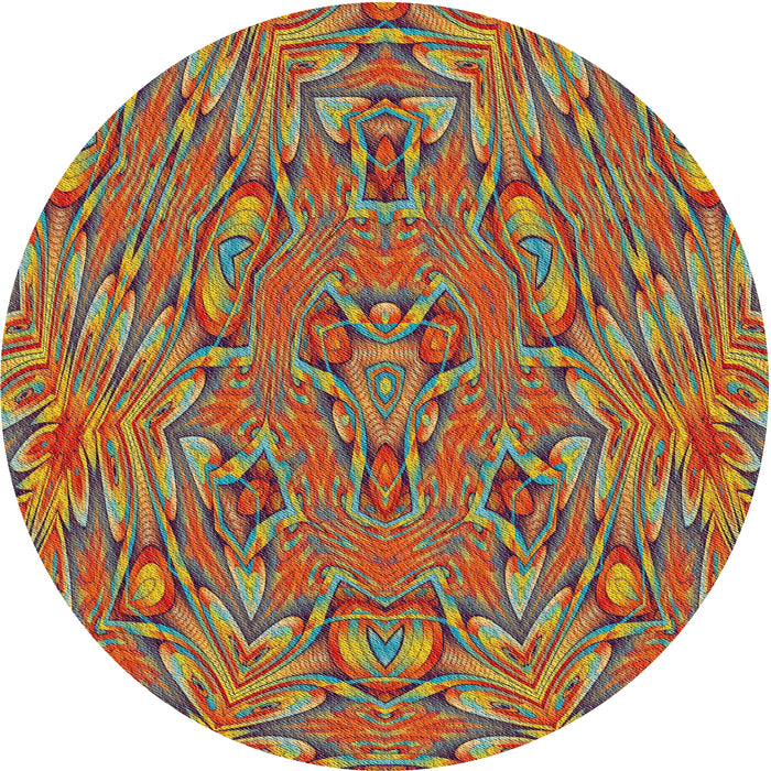 Round Patterned Copper Green Abstract Machine Washable Rug, wshpat1777