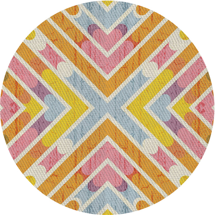 Round Machine Washable Transitional Rust Pink Rug, wshpat1834