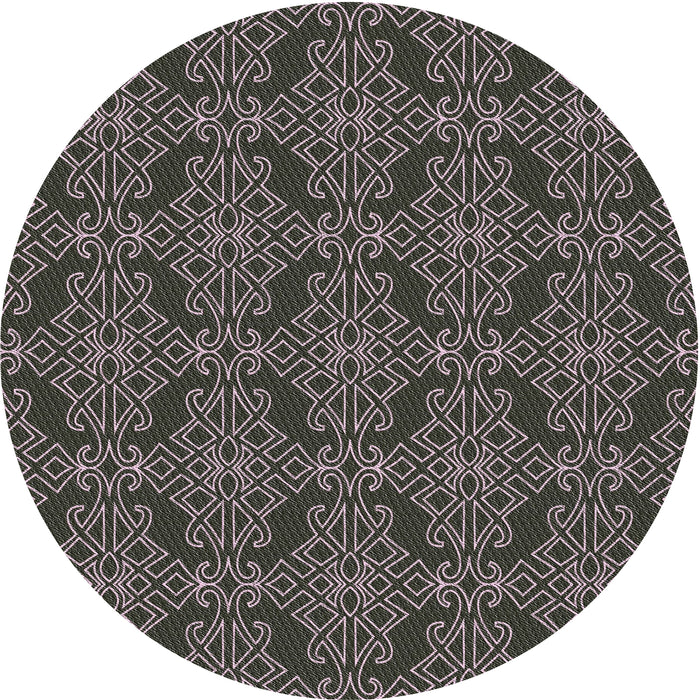 Round Machine Washable Transitional Midnight Gray Rug, wshpat1835