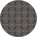 Round Machine Washable Transitional Midnight Gray Rug, wshpat1835