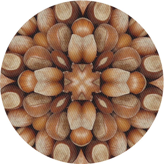 Round Machine Washable Transitional Sand Brown Rug, wshpat186