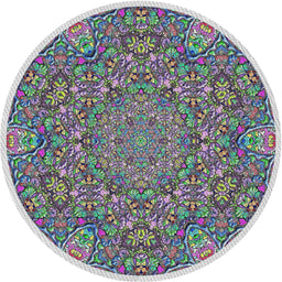 Round Patterned Platinum Silver Gray Novelty Rug, pat1877
