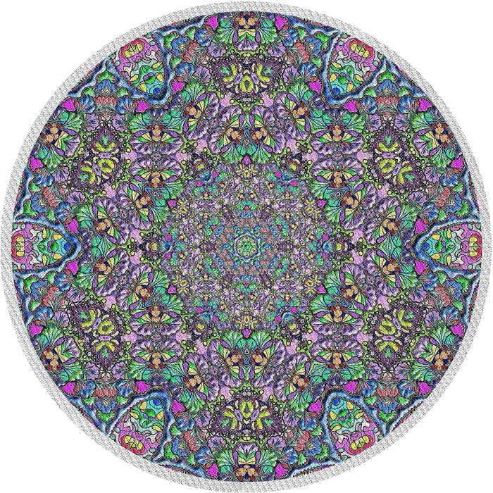 Round Machine Washable Transitional Platinum Silver Gray Rug, wshpat1877