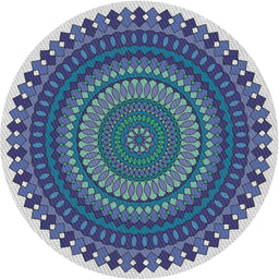 Round Patterned Jeans Blue Novelty Rug, pat1879