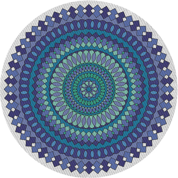 Round Machine Washable Transitional Jeans Blue Rug, wshpat1879