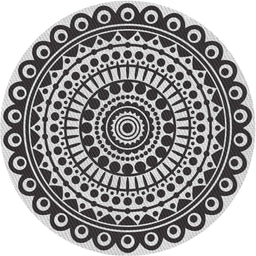 Round Patterned Platinum Gray Novelty Rug, pat1888