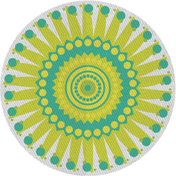 Round Machine Washable Transitional Green Rug, wshpat1896