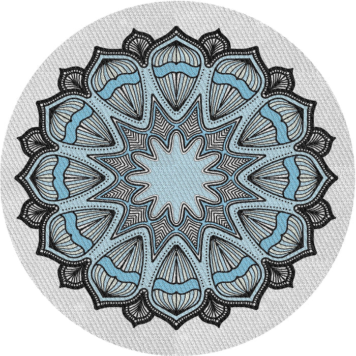 Round Machine Washable Transitional Pale Blue Lily Blue Rug, wshpat1903