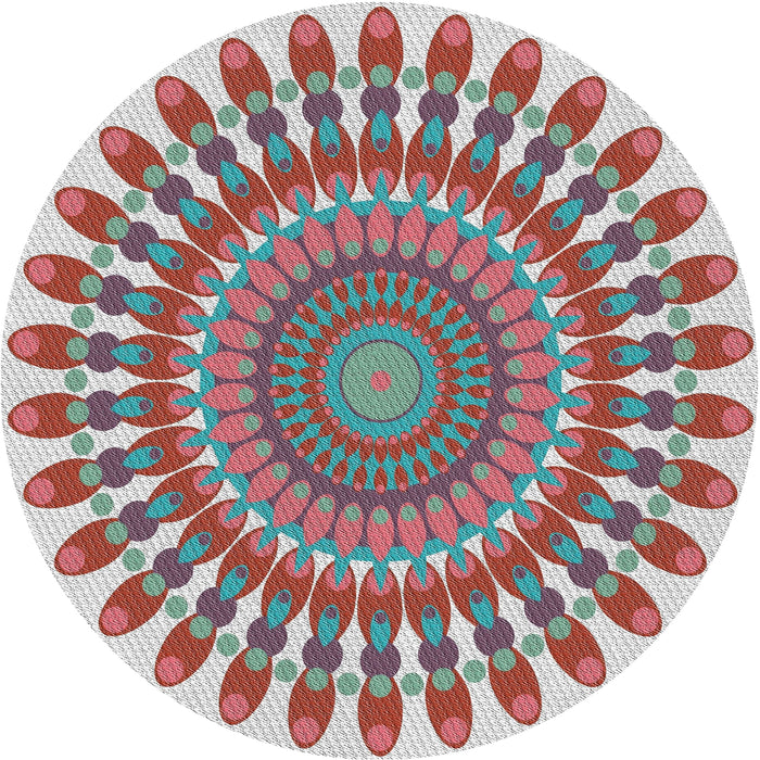 Round Patterned Cherry Red Novelty Rug, pat1911