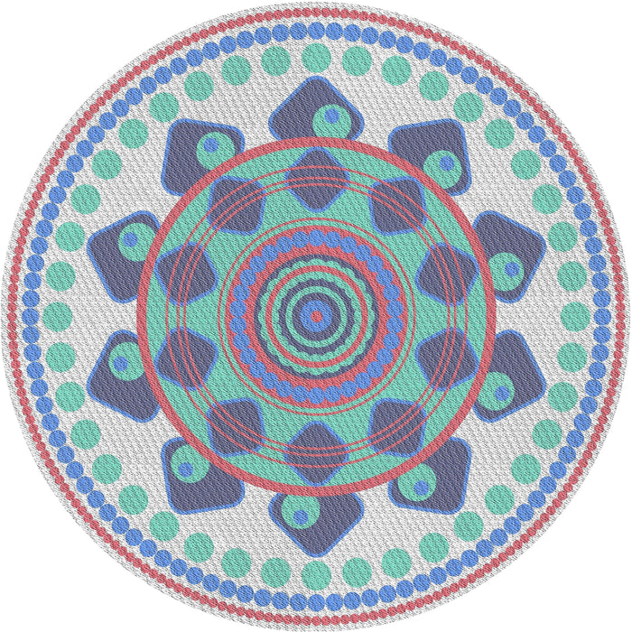 Round Patterned Slate Blue Grey Novelty Rug, pat1925