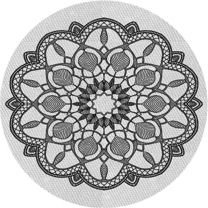 Round Machine Washable Transitional Carbon Gray Rug, wshpat1926