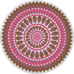 Round Machine Washable Transitional Bright Maroon Red Rug, wshpat1929