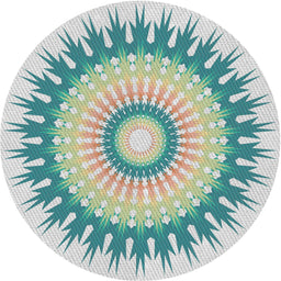 Round Patterned Grayish Turquoise Green Novelty Rug, pat1933