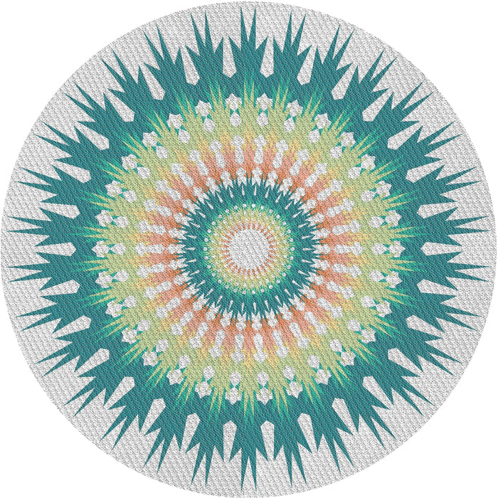 Round Patterned Grayish Turquoise Green Novelty Rug, pat1933