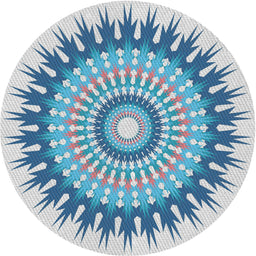 Round Patterned Steel Blue Novelty Rug, pat1934