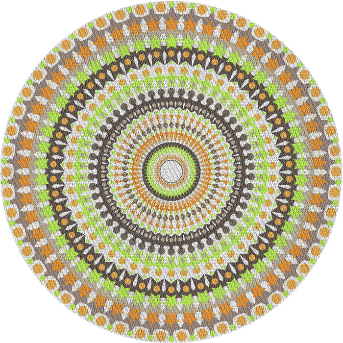 Round Patterned Dark Almond Brown Novelty Rug, pat1935