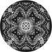 Round Machine Washable Transitional Midnight Gray Rug, wshpat1949