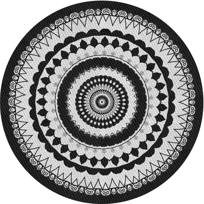 Round Patterned Black Novelty Rug, pat1957