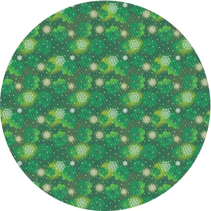 Round Patterned Green Abstract Machine Washable Rug, wshpat1