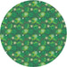 Round Patterned Green Abstract Machine Washable Rug, wshpat1