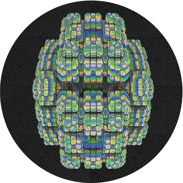 Round Machine Washable Transitional Green Rug, wshpat2004