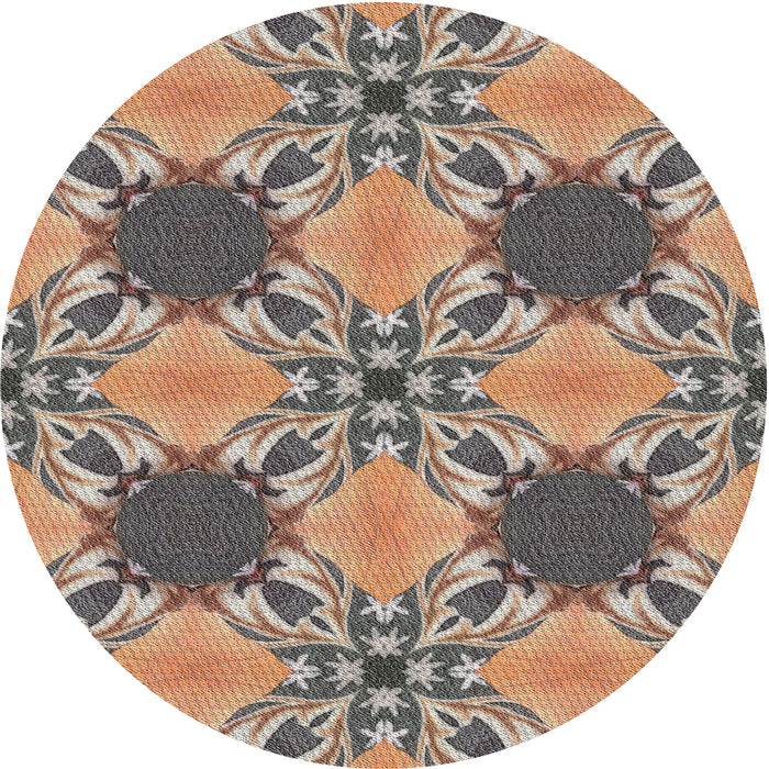 Round Patterned Reddish Brown Novelty Rug, pat2039