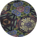 Round Patterned Charcoal Black Novelty Rug, pat2041