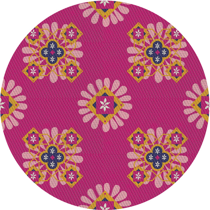Round Patterned Dark Pink Novelty Rug, pat2047