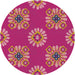 Round Machine Washable Transitional Dark Pink Rug, wshpat2047
