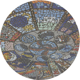 Round Machine Washable Transitional Western Charcoal Gray Rug, wshpat2048