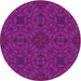 Round Machine Washable Transitional Medium Violet Red Pink Rug, wshpat2058