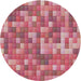 Round Machine Washable Transitional Pink Rug, wshpat2060