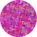 Round Patterned Deep Pink Modern Rug, pat2069