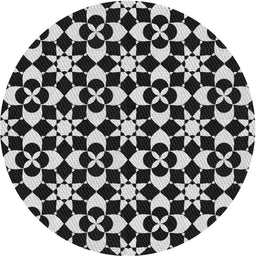 Round Machine Washable Transitional Black Rug, wshpat2087