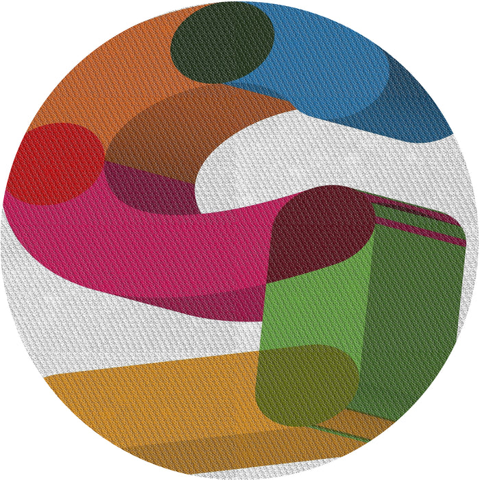 Round Patterned Brown Red Novelty Rug, pat2116