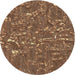 Round Machine Washable Transitional Peru Brown Rug, wshpat2160