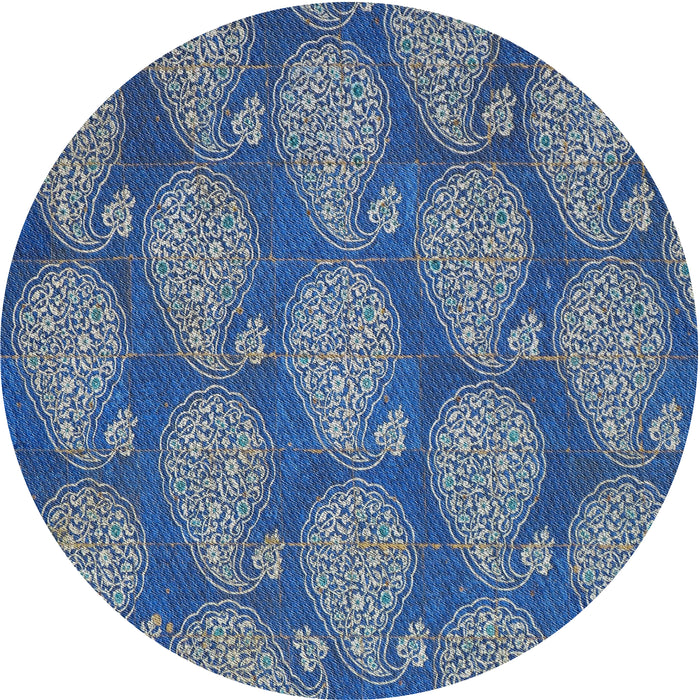 Round Patterned Blue Novelty Rug, pat2215