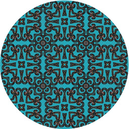 Round Patterned Dark Turquoise Green Novelty Rug, pat2219