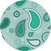 Round Patterned Mint Green Novelty Rug, pat2221