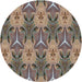 Round Machine Washable Transitional Light French Beige Brown Rug, wshpat2237