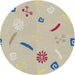 Round Patterned Khaki Green Novelty Rug, pat2240