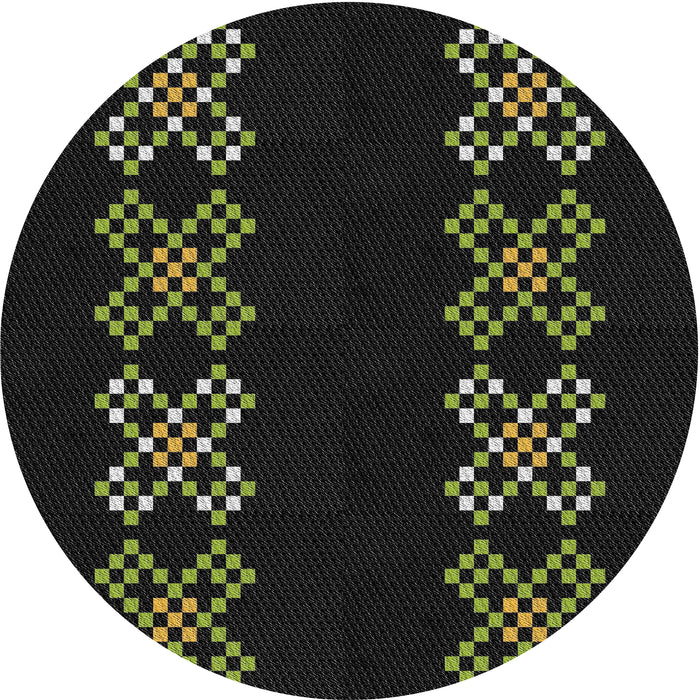 Round Machine Washable Transitional Black Rug, wshpat2242