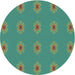 Round Machine Washable Transitional Emerald Green Rug, wshpat2251