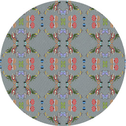 Round Patterned Carbon Gray Novelty Rug, pat2256