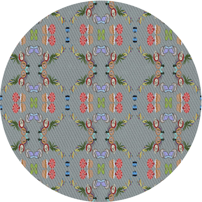 Round Patterned Carbon Gray Novelty Rug, pat2256