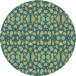 Round Machine Washable Transitional Green Rug, wshpat2297