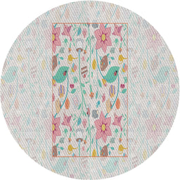 Round Patterned Platinum Gray Novelty Rug, pat2332