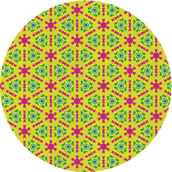 Round Patterned Yellow Green Novelty Rug, pat2455
