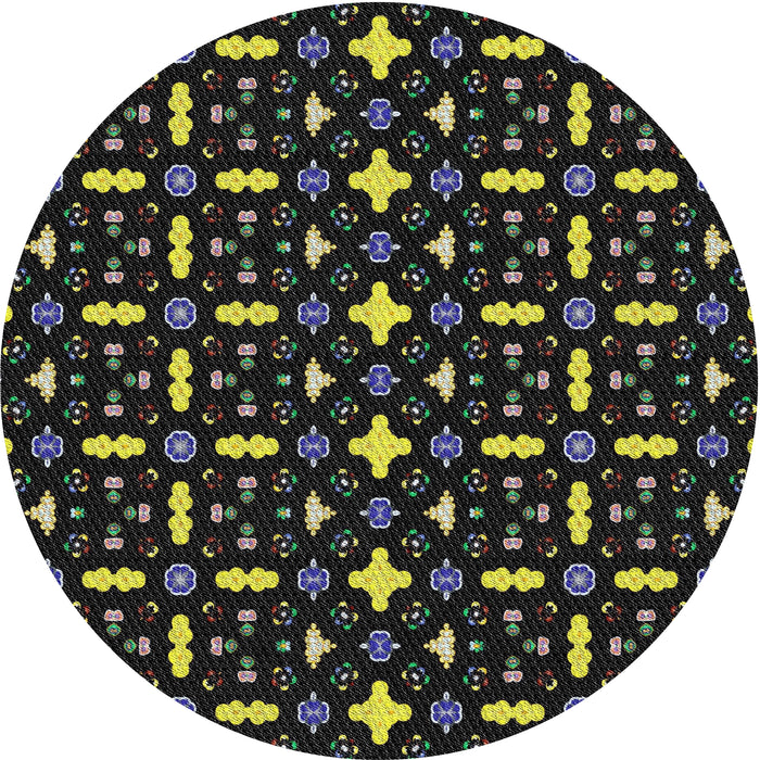 Round Machine Washable Transitional Black Rug, wshpat2471