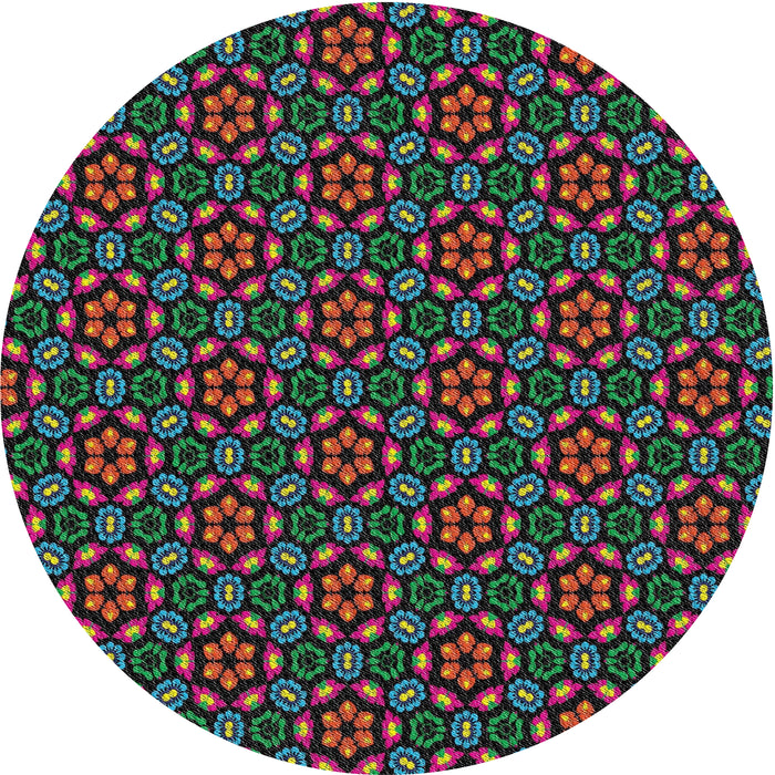 Round Machine Washable Transitional Forest Green Rug, wshpat2472